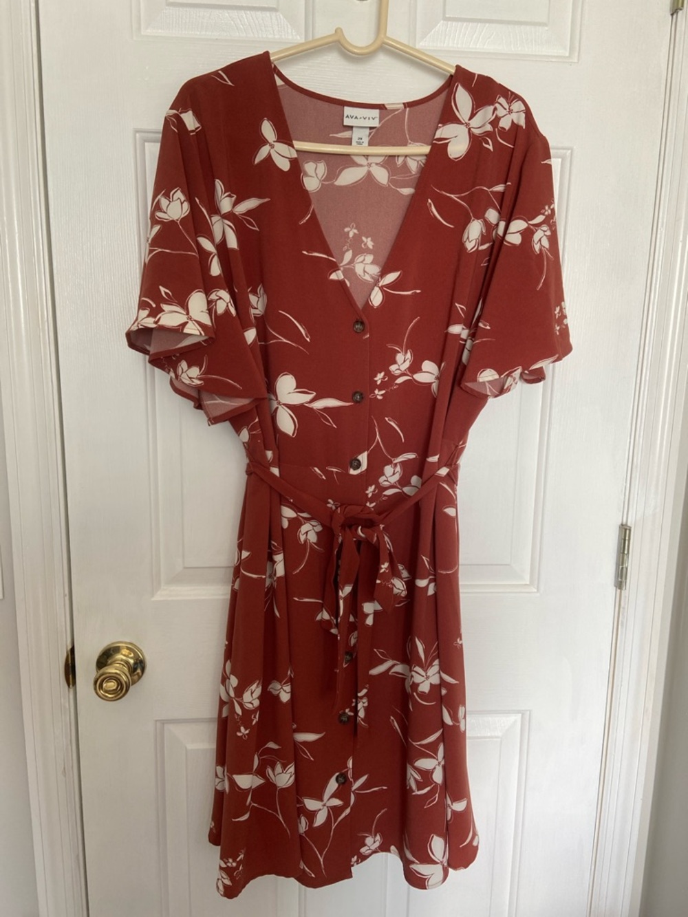 Ava & Viv Rust Floral Midi Dress with White Print